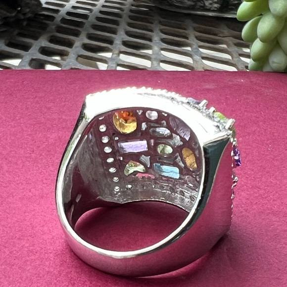 🦋HP🦋 Multigem Sterling 925 silver ring blue topaz, peridot, citrine, amethyst - Picture 7 of 15
